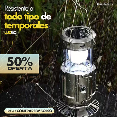 LuzGo – Lámpara solar recargable 2 en 1 para camping y emergencias