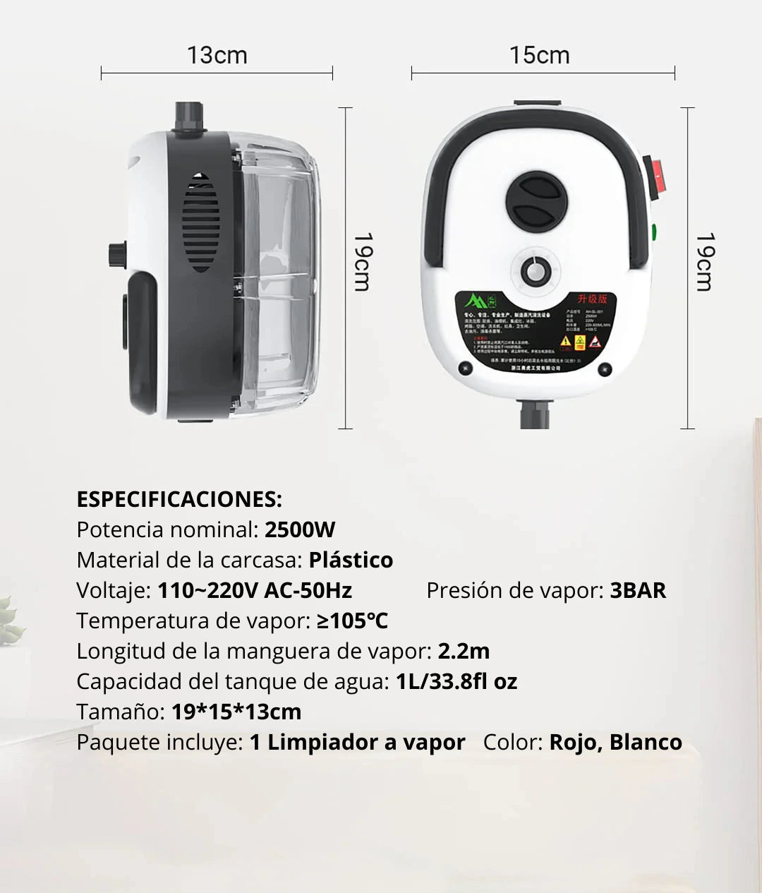 Limpiador de vapor de 2500W