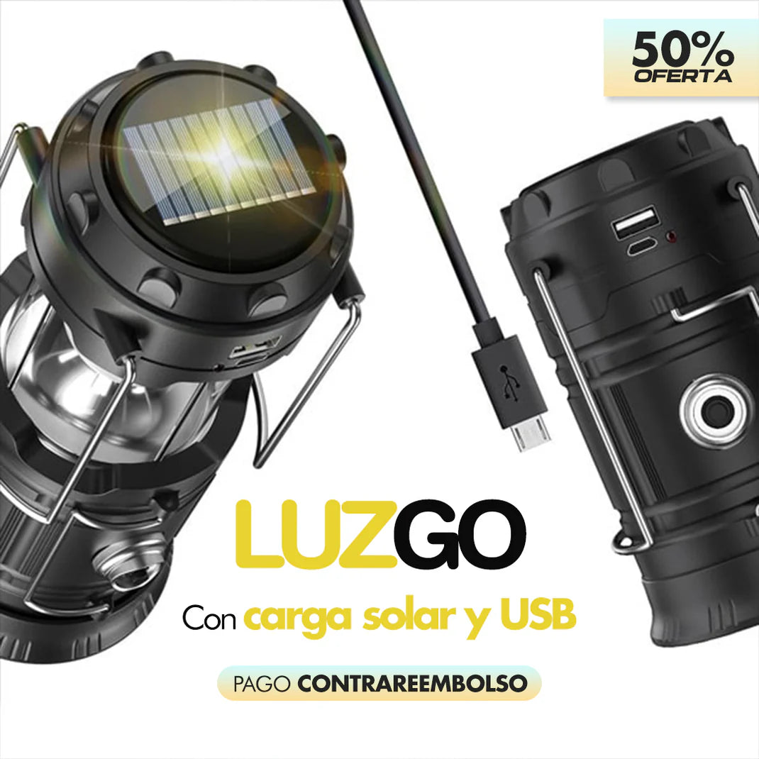 LuzGo – Lámpara solar recargable 2 en 1 para camping y emergencias