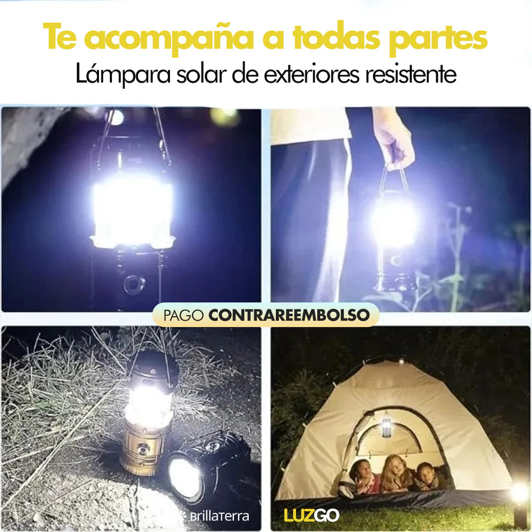 LuzGo – Lámpara solar recargable 2 en 1 para camping y emergencias